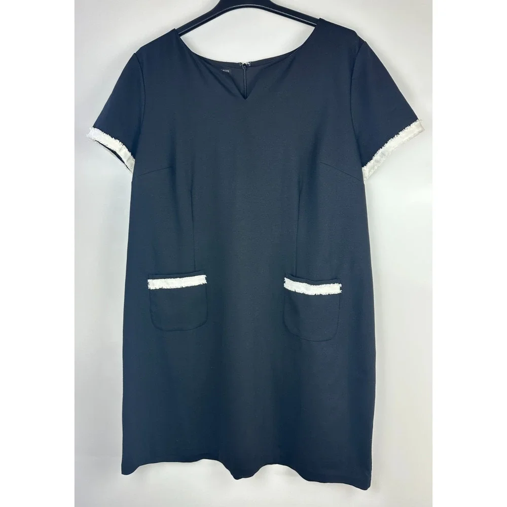 Talbots Ponte Shift Dress Fringe Pockets Black White Stretch Lined Plus Size 22W - Picture 2 of 11